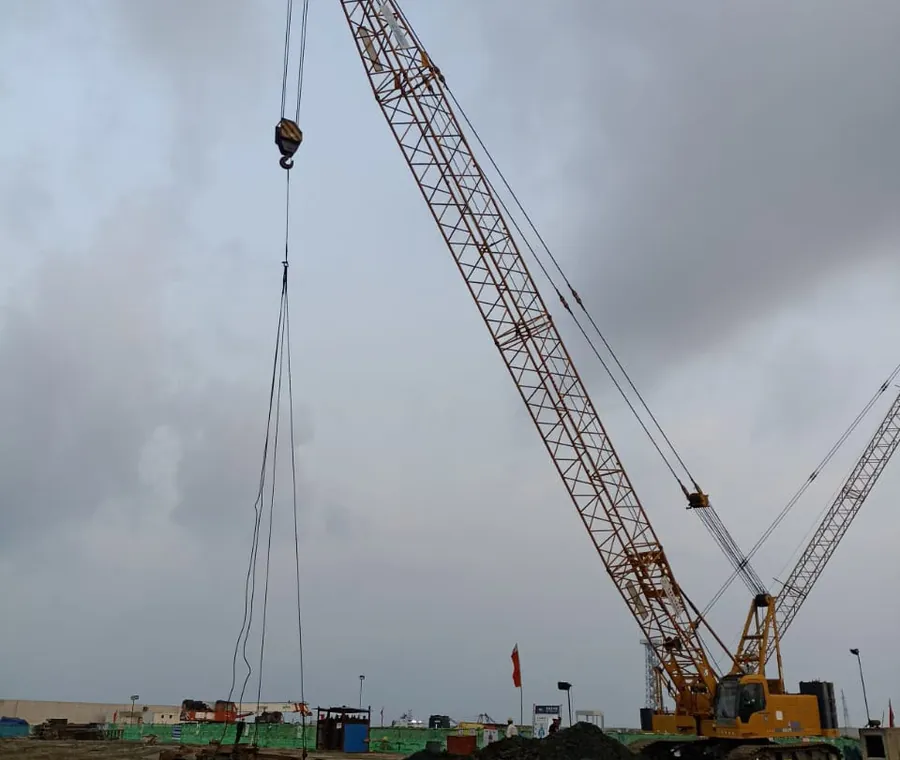 Crawler crane during civil works at the BNS Submarine Base, Pekua